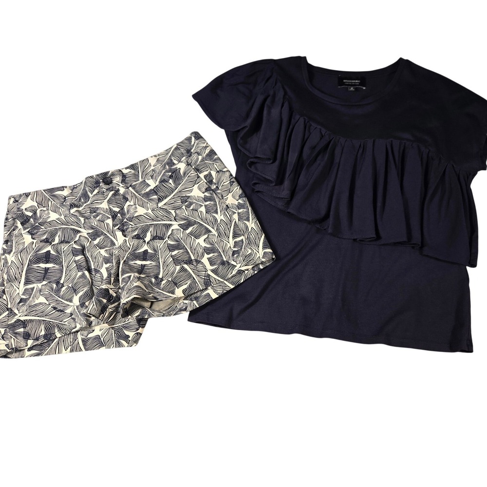 Banana Republic Limited Edition Couture Tee Navy Blue Ruffle Pima Cotton M - Picture 1 of 9